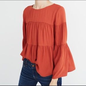 NWOT Madewell Tiered Blouse with Button Back